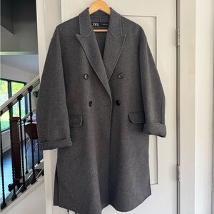 Zara Dark Heather Grey Wool Coat-hand made premium  collection 8491/021/802